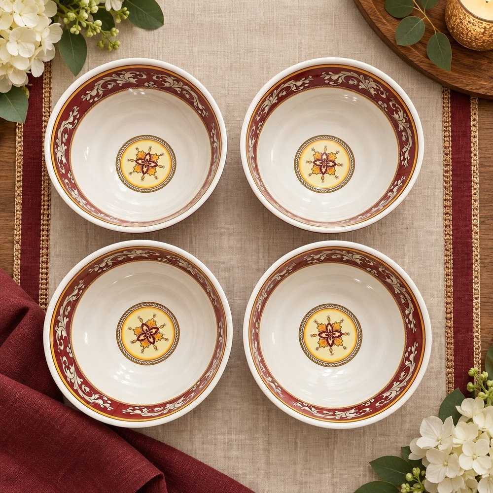 Le Cadeaux Malaga Red Melamine 6.25" Cereal Bowls Set of 4 Tuscan Farmhouse NEW